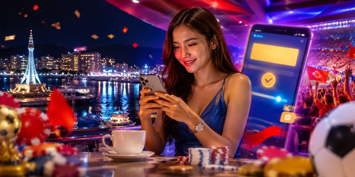 Malaysian player watching a badminton match and betting online via smartphone